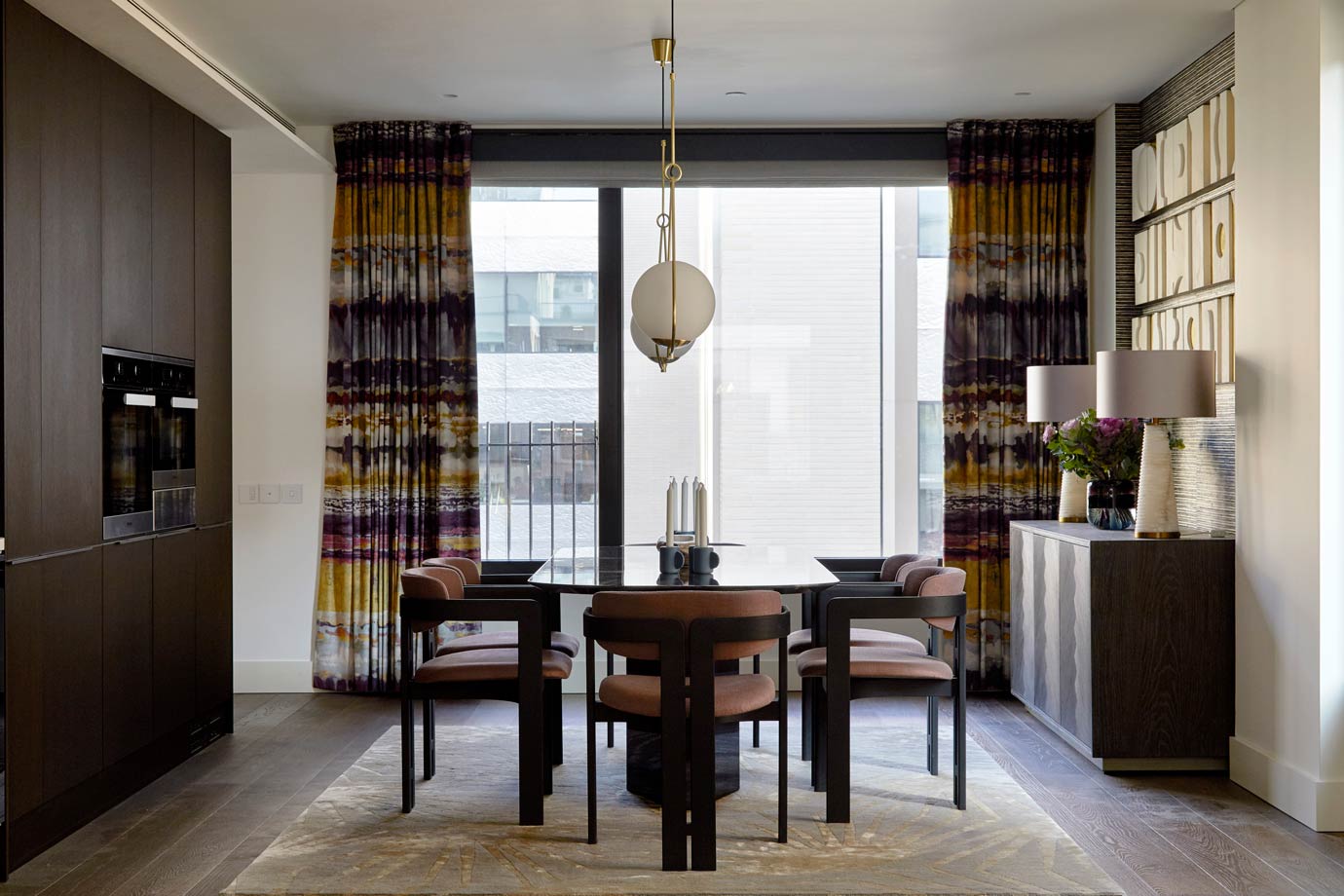 Eye level lighting in our Fitzrovia project with a beautiful pendant lamp.