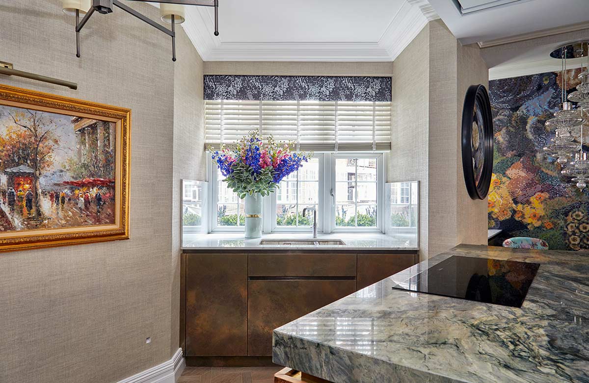 Marble countertop in a luxury Knightsbridge kitchen.